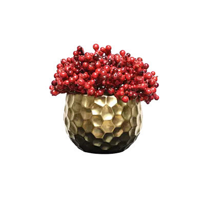 轻奢仿真红色浆果子金色花器软装茶几桌面墙...