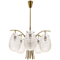 Rare Angelo Lelli Brass Chandelier with Textured Glass, Arredoluce, 1959