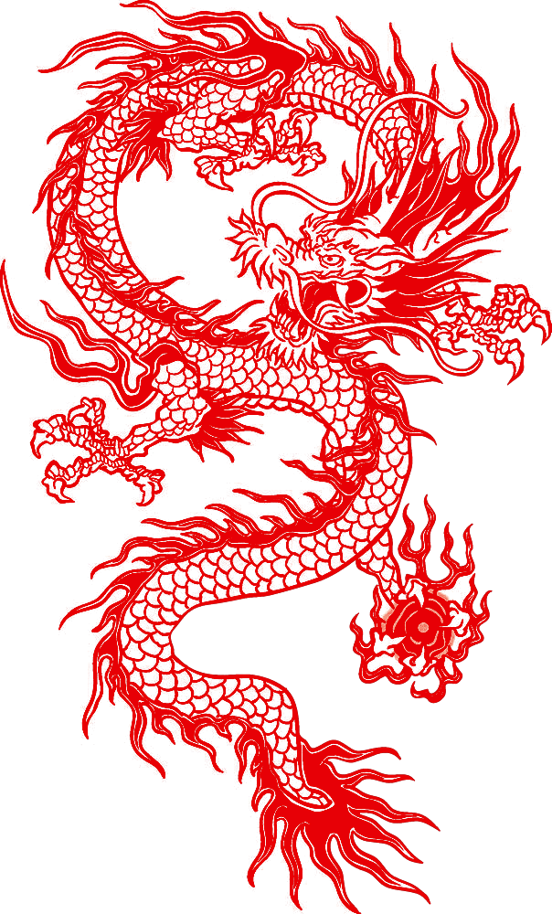 古典中国风红色龙纹龙龙金色龙凤凰剪纸 P...