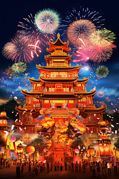 AI数字艺术国庆节建筑漫画扁平风插画