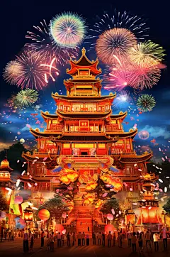 AI数字艺术国庆节建筑漫画扁平风插画
