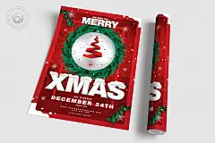 圣诞节平安夜活动派对传单海报模版素材下载Christmas Eve Flyer Template V11插图(2)