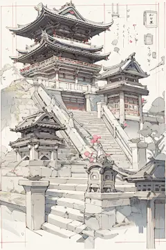 数字艺术楼梯手绘建筑插画-众图网