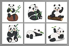 可爱吃竹子玩耍熊猫动物手绘插画元素