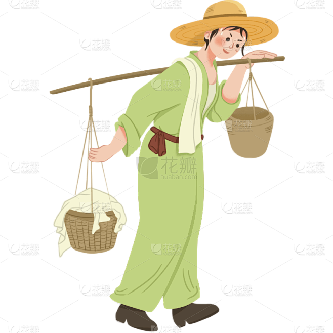 手绘-农业人物常规贴纸-扁担