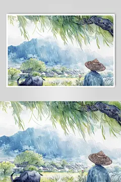 AI数字艺术清明节中国风牧童插画-众图网