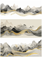新中式极简国风水墨山峦画-鎏金山脉
