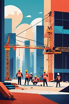 建设过程劳动人物施工生产安全插画