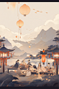 数字艺术中国风传统中秋节插画海报背景-众图网