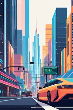 城镇漫画风赛博朋克风都市城市插画图片