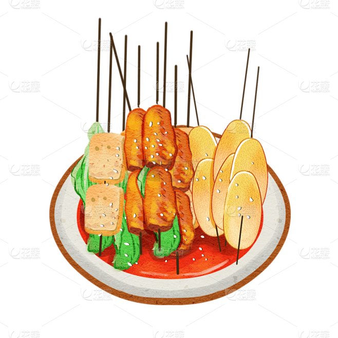手绘-成都美食元素-串串
