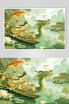 AI数字艺术绿色龙年端午节插画-众图网