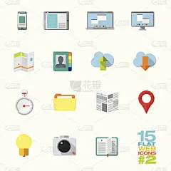 平面设计图标集合，15个元素，集合2