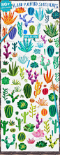 唯美手绘水彩多肉植物和仙人掌植物水晶ai矢量图EPS设计素材-淘宝网
