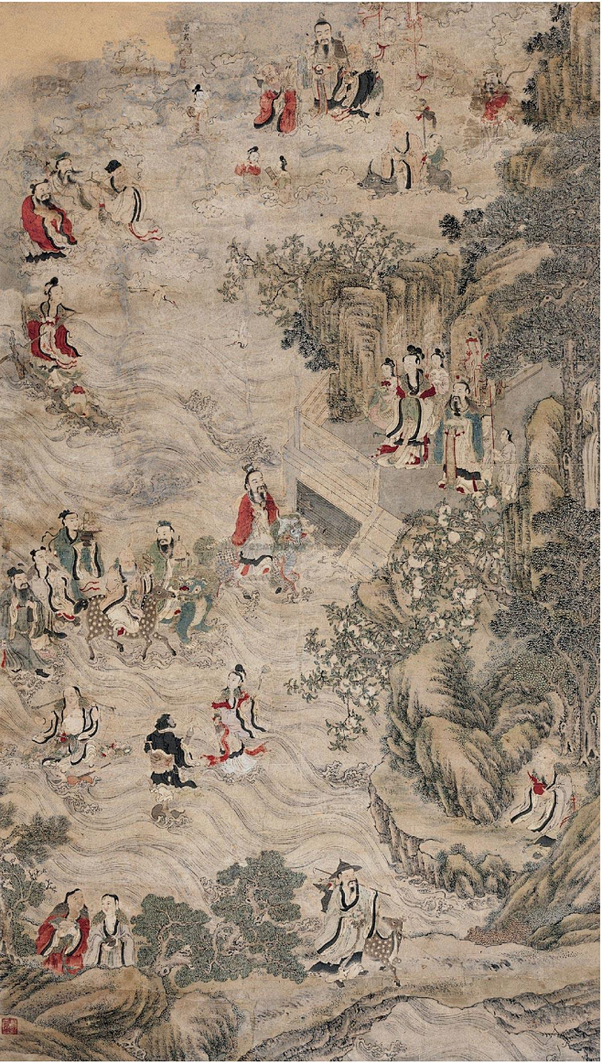 唐寅——款《群仙图》人物场景山水立轴欣赏 | 明|唐寅(1470—1523)，字伯虎、子畏，以字行，号六如居士、桃花庵主、鲁国唐生、逃禅仙吏等 ...
