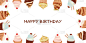 生日登记在一个纸杯蛋糕框架。生日快乐明信片，上面装饰着纸杯蛋糕病媒图解。框架与不同的彩色蛋糕.