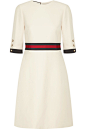 Gucci -  Grosgrain-trimmed wool and silk-blend mini dress : Cream wool and silk-blend, navy and red grosgrain Concealed hook and zip fastening at back 51% wool, 49% silk; trim1: 58% viscose, 38% cotton, 4% polyester; trim2: 50% viscose, 50% cotton; lining