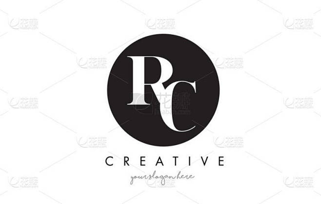 Rc 字母标志设计与黑圈子和衬线字体.