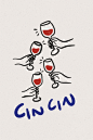 Cin Cin Print, Hand Drawn Wine Poster, Retro Vino Poster, Italian Cheers Drink Print