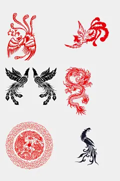 中国风高端凤凰龙纹免抠元素