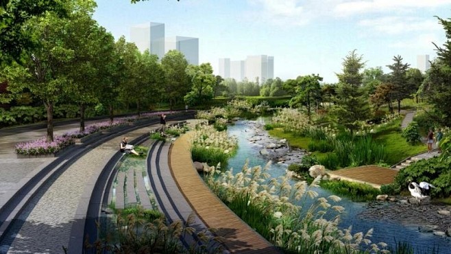 下载-生态河道亲水滨水滨河规模化森林湿地公园景观园林...