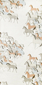 Free Spirit Linen Fabric Cream Linen fabric with illustrated Wild horse design in mute brown blues and greys