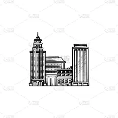 城市景观手绘轮廓涂鸦图标
