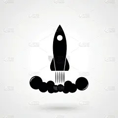 火箭图标设计简单，白色背景。矢量图