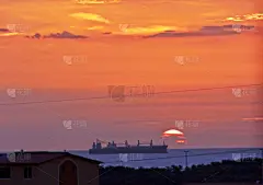 大油轮,日光,式样,水平画幅,无人,全景,城市天际线,油轮,太阳,海洋