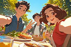 夏日聚会友情同学插画