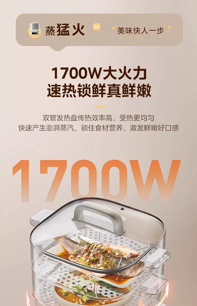 美的电蒸锅多功能家用三层大容量蒸煮炖一体...