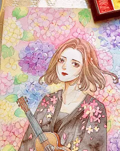 水彩画 手绘 插画 女孩 作者微博by 森眠子 清新 少女心  花 童话 线稿 步骤 