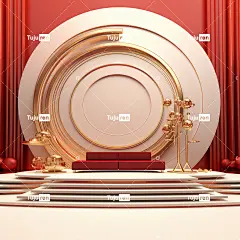 舞台采用红色和金色3D配饰3D场景背景海报
