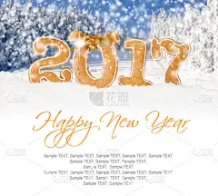 新年前夕,2017年,贺卡,留白,新的,水平画幅,雪,无人,符号