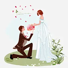 情侣求婚人物手绘捧花高清素材 人物 情侣 求婚 免抠png 设计图片 免费下载