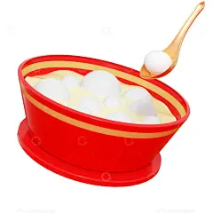 立体冬至一碗汤圆元素C4D高清模板免费下载-趣麦麦图