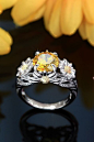 Dazzling Daisy Engagement Ring With Yellow Gemstone For Women