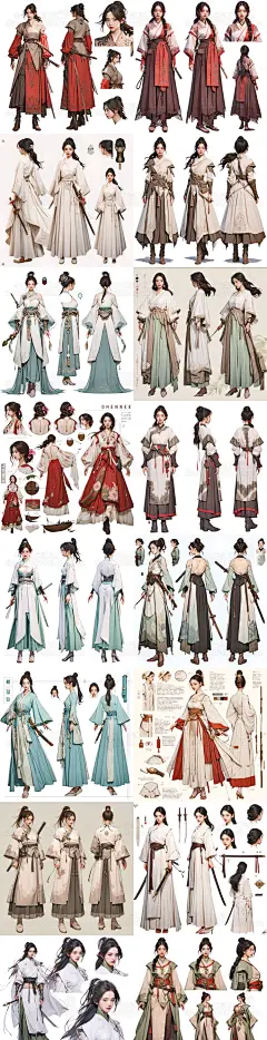 AI古风武侠角色插画素材 国风人物服装设计 影视游戏角色概念设定