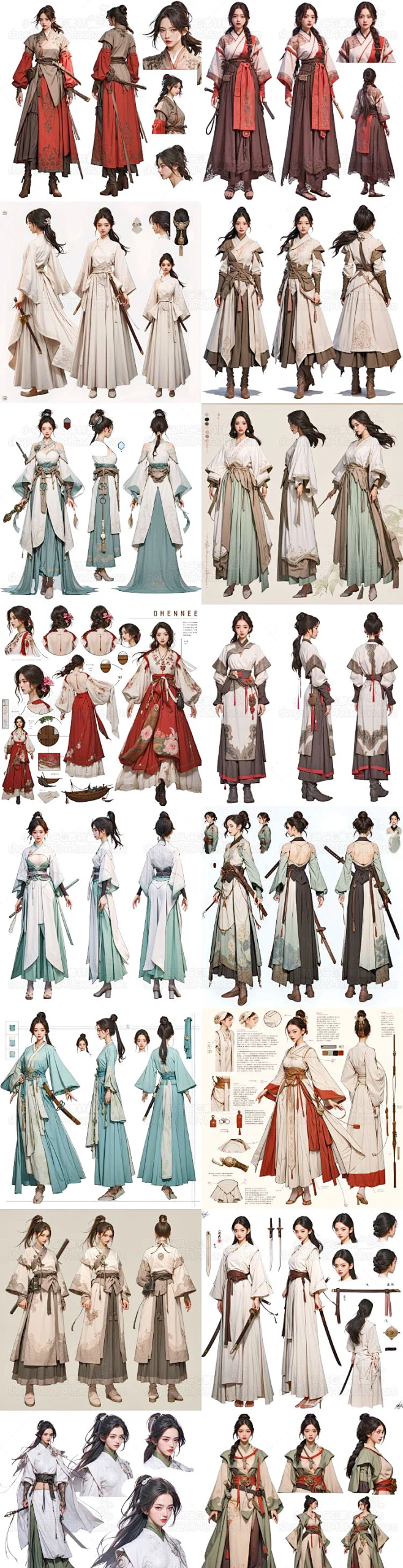 AI古风武侠角色插画素材 国风人物服装设计 影视游戏角色概念设定-花瓣网