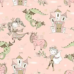 无缝隙的花纹仙境,公主,王子,龙,城堡.B.病媒.