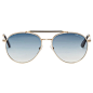 Gradient TF338 Aviator Sunglasses by Tom Ford - $360 : Wire frame aviator sunglasses in silver-tone from Tom Ford. Light blue gradient lenses. Black acetate at double bridge and temple tips. Clear nose pads. Logo plaque at temple tips. Logo stamp at inner