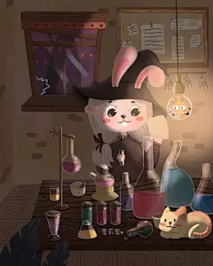 兔子女巫插画大场景