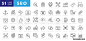 Outline web icons set - Search Engine Optimization. Thin line web icon collection. Simple vector illustration