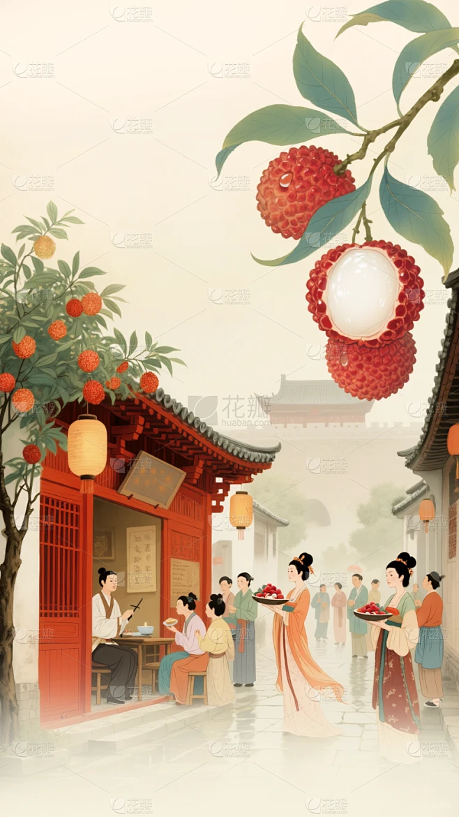 长安的荔枝国风荔枝人物背景素材-花瓣网