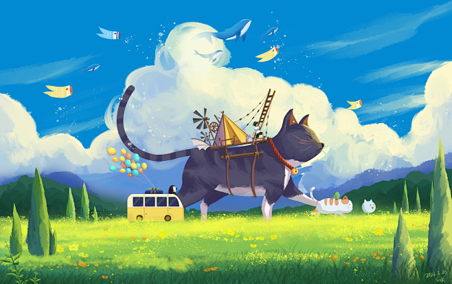 儿童插画，临摹于益生菌插画师的作品：移动...