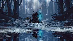 艺术品，龙，幻想，幻想艺术，森林，冻结，骑士，湖，反射，雪，剑，战士，冬季壁纸预览