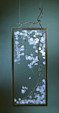 Custom fused etched art glass chandelier lighting fixtures: 