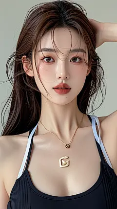 亚洲女，皮肤白皙，精致的五官，运动内衣，8K，七分半身照，室内 (6)