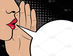流行艺术八卦天后窃窃私语的秘密。嘴，嘴唇和手合上。语音气泡空白文本。“黑色星期五”海报。矢量插图漫画