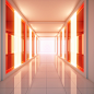 3D render, octane, empty white room with a passageway at the middle emanating a red and orange gradient into the room, cinematic lighting, light leaks, high quality